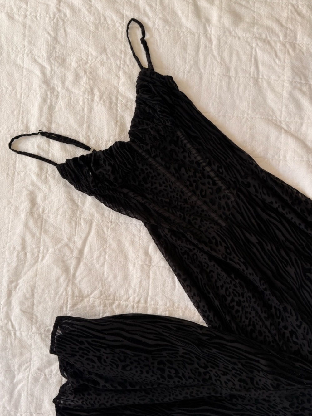 Black Textured Velvet Slip Dress